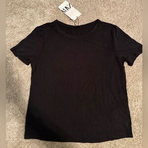 ZARA Short Sleeve Crewneck Top – NWT | S | Black